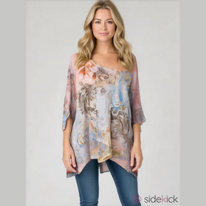 Time and Tru Paisley Tunic Top Large Boho Floral Lace